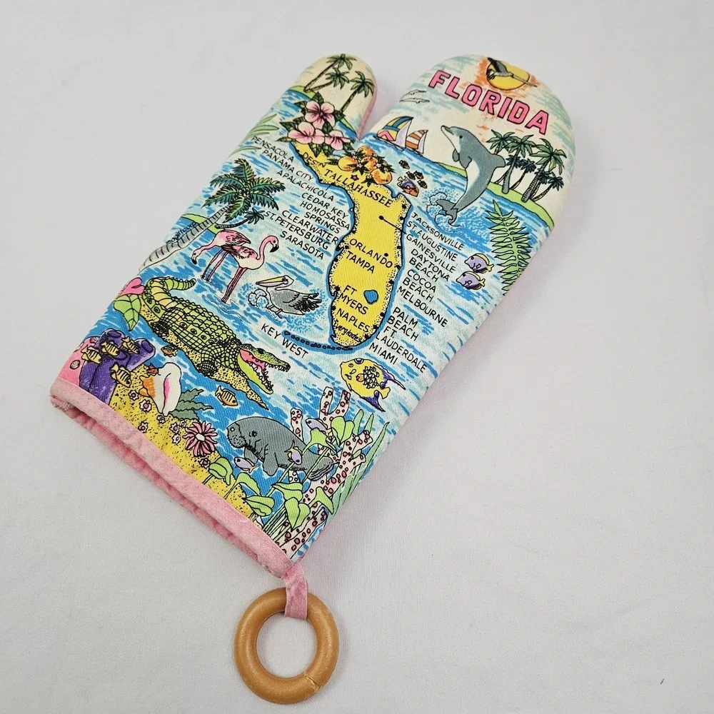 Vintage Florida Map Oven Mitt Unisex OS Pink Tropical Souvenir Kitsch Beach